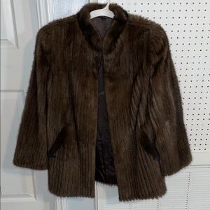 Vintage Real Mink Fur Coat in Brown Size 10